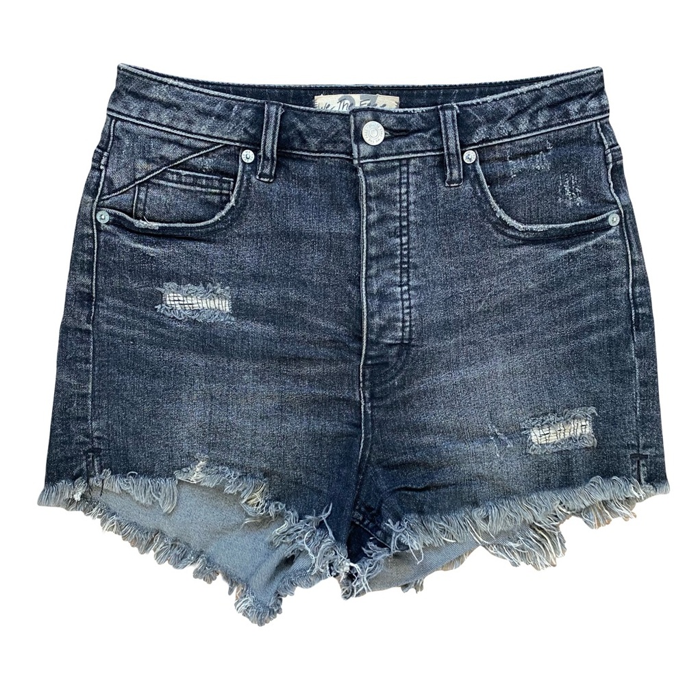 We The Free Crvy Washed‎ Black Distressed Grunge Button Fly Denim Shorts Size 27